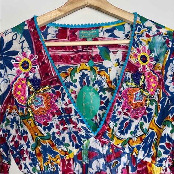 Antica Sartoria Giacomo Cinque Multicolor Tassel Boho Mini Dress One Size - Picture 3 of 6